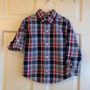 JANIE AND JACK Blue Button Roll-Cuff Button Down,3